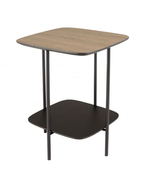 FLEUR - Table d'appoint 2 plateaux bi-matière mocha/noir pieds métal