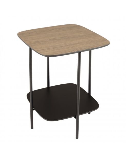 FLEUR - Table d'appoint 2 plateaux bi-matière mocha/noir pieds métal