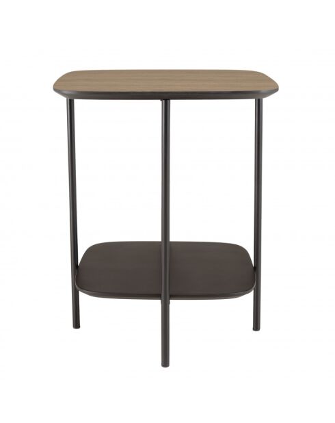 FLEUR - Table d'appoint 2 plateaux bi-matière mocha/noir pieds métal
