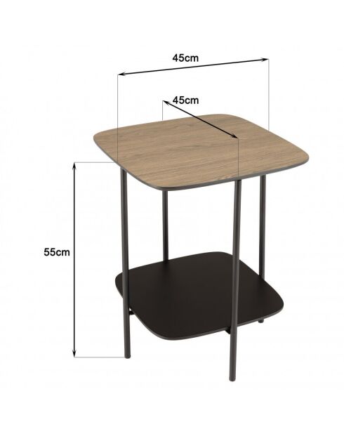 FLEUR - Table d'appoint 2 plateaux bi-matière mocha/noir pieds métal