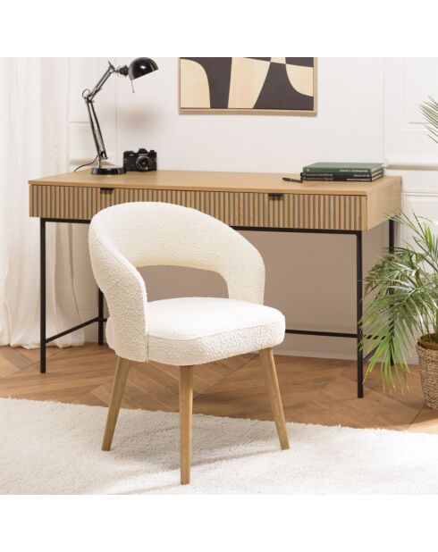 PIERRE - Chaise en tissu bouclette écru, dossier ouvert, pieds en bois