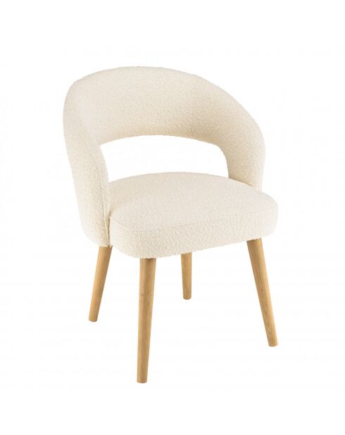 PIERRE - Chaise en tissu bouclette écru, dossier ouvert, pieds en bois