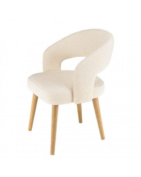 PIERRE - Chaise en tissu bouclette écru, dossier ouvert, pieds en bois