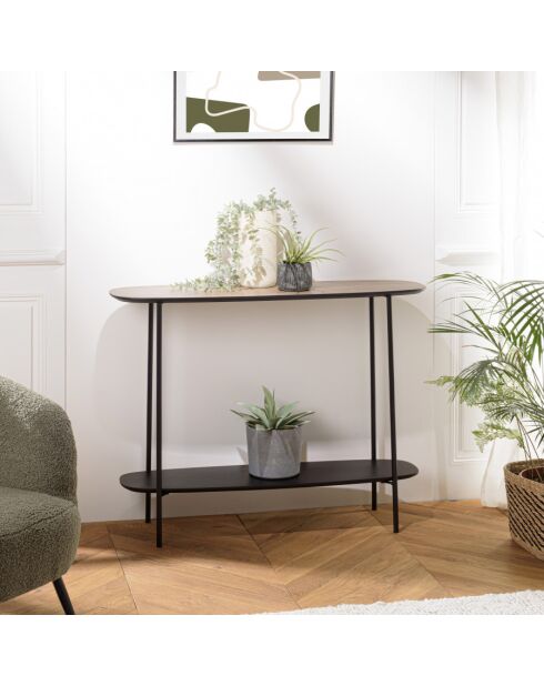 FLEUR - Console 2 plateaux 100x30cm bi-matière mocha/noir pieds métal