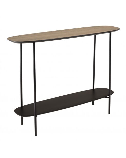 FLEUR - Console 2 plateaux 100x30cm bi-matière mocha/noir pieds métal