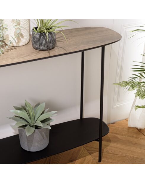 FLEUR - Console 2 plateaux 100x30cm bi-matière mocha/noir pieds métal