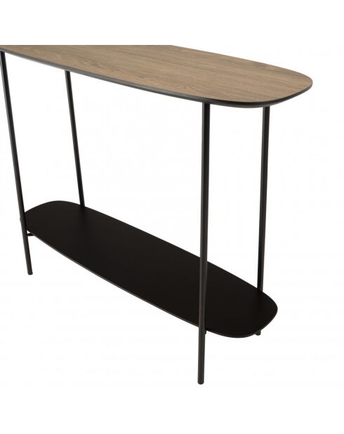 FLEUR - Console 2 plateaux 100x30cm bi-matière mocha/noir pieds métal