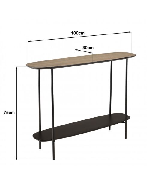 FLEUR - Console 2 plateaux 100x30cm bi-matière mocha/noir pieds métal