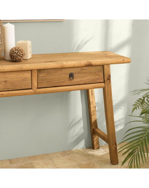 ANDRIAN - Console 2 tiroirs bois pin recyclé