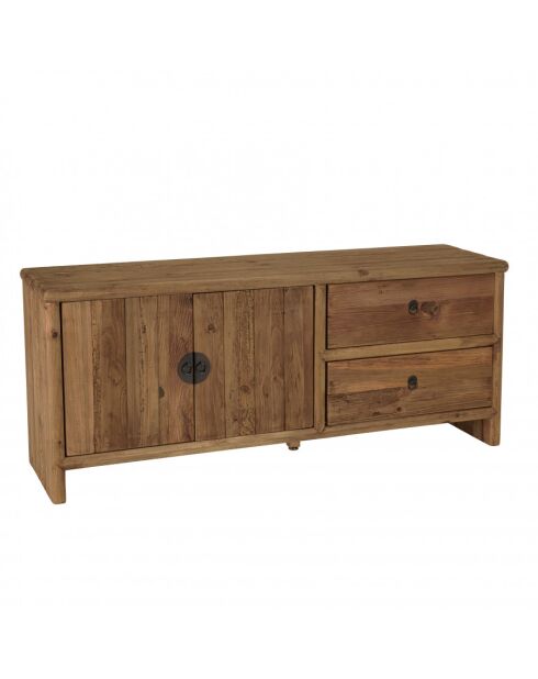 ANDRIAN - Meuble TV 2 tiroirs 2 portes, longueur 155cm bois pin recyclé