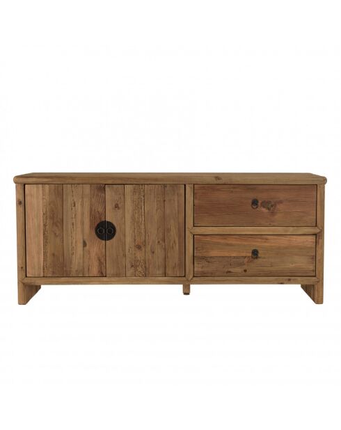 ANDRIAN - Meuble TV 2 tiroirs 2 portes, longueur 155cm bois pin recyclé