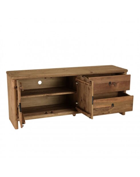 ANDRIAN - Meuble TV 2 tiroirs 2 portes, longueur 155cm bois pin recyclé