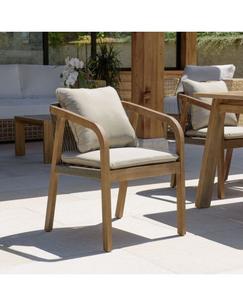 CELESTIN - Set mit 2 Sesseln aus Akazien/tannengrünes synthetisches Seil