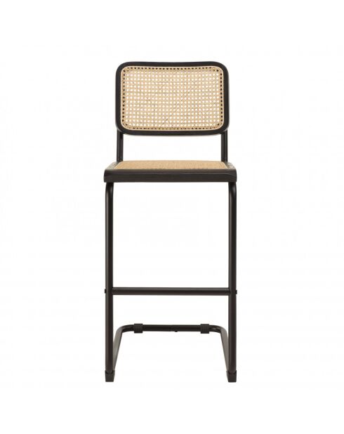 PIERRE - Lot de 2 tabourets d'ilot bois noir/rotin naturel pieds métal