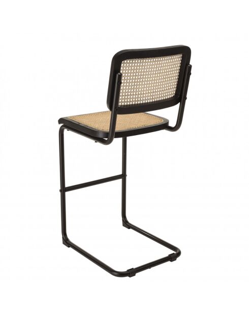 PIERRE - Lot de 2 tabourets d'ilot bois noir/rotin naturel pieds métal