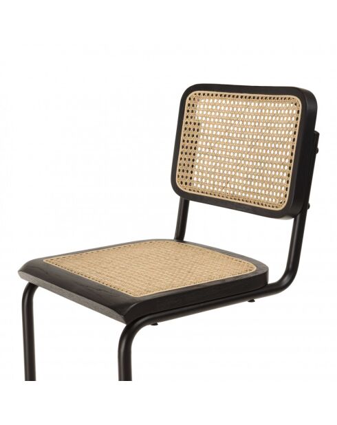PIERRE - Lot de 2 tabourets d'ilot bois noir/rotin naturel pieds métal