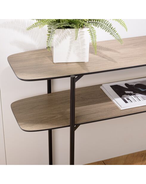 FLEUR - Console double plateau 120x33cm couleur mocha pieds métal noir
