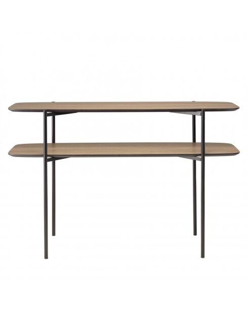 FLEUR - Console double plateau 120x33cm couleur mocha pieds métal noir