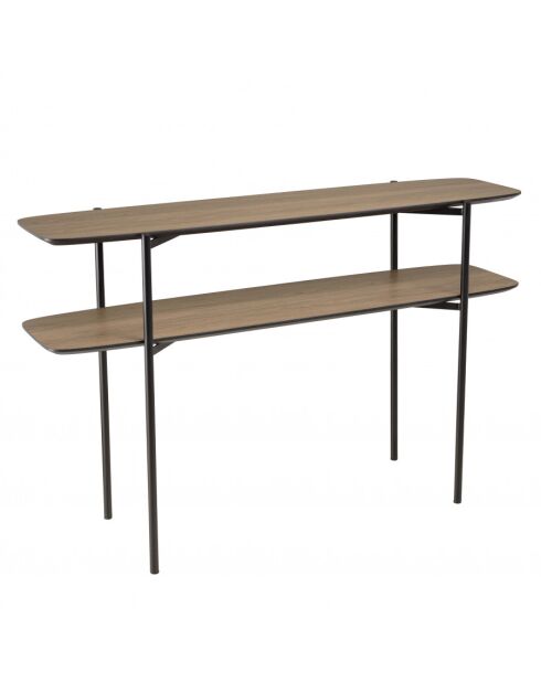 FLEUR - Console double plateau 120x33cm couleur mocha pieds métal noir