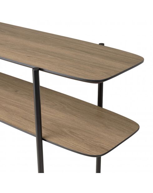 Console double plateau 120x33cm couleur mocha pieds métal noir
