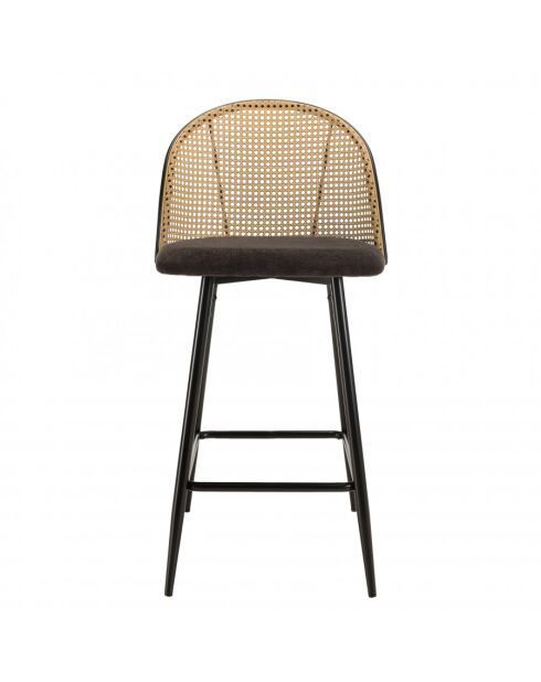 LEA - Lot de 2 tabourets d'ilot assise tissu noir dossier effet cannage