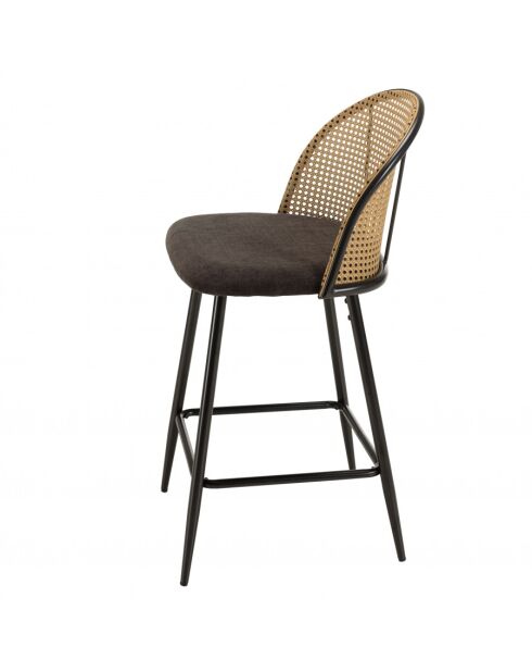 Lot de 2 tabourets d'ilot assise tissu noir dossier effet cannage