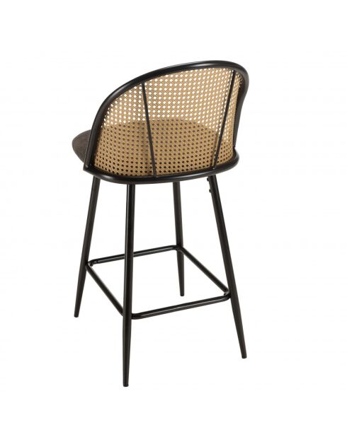 LEA - Lot de 2 tabourets d'ilot assise tissu noir dossier effet cannage