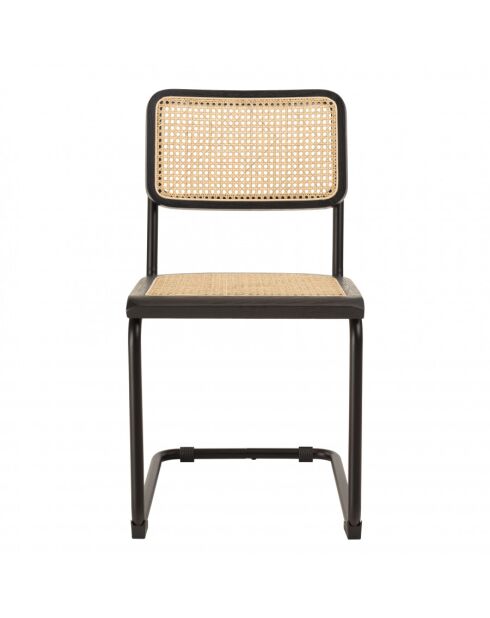 PIERRE - Lot de 2 chaises assise bois noir/rotin naturel pieds métal
