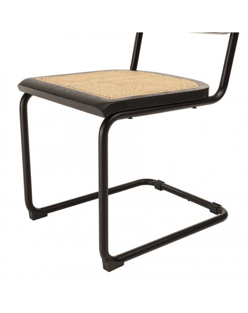 PIERRE - Lot de 2 chaises assise bois noir/rotin naturel pieds métal