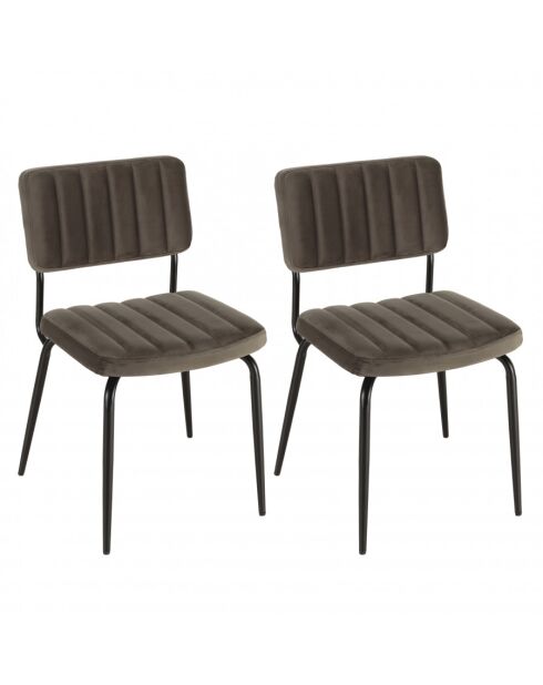 ALBANE - Lot de 2 chaises velours gris foncé pieds en métal noir
