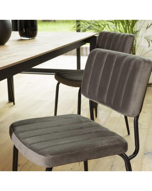 ALBANE - Lot de 2 chaises velours gris foncé pieds en métal noir