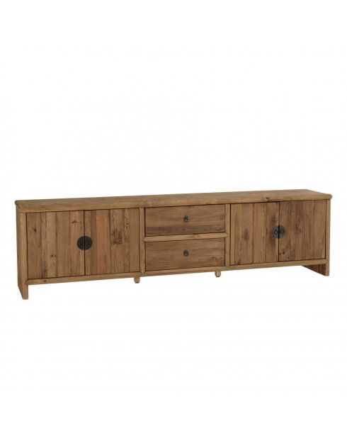 ANDRIAN - Meuble TV 2 tiroirs 4 portes, longueur 240cm bois pin recyclé