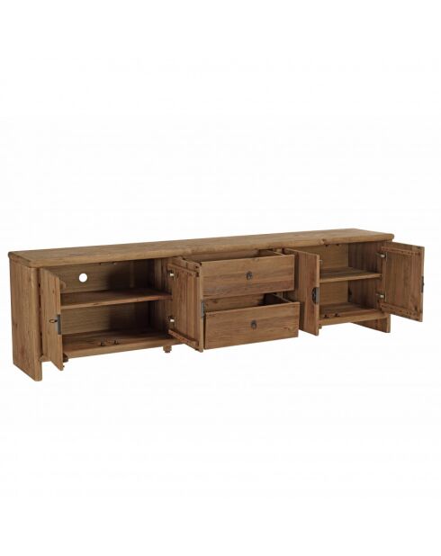 ANDRIAN - Meuble TV 2 tiroirs 4 portes, longueur 240cm bois pin recyclé