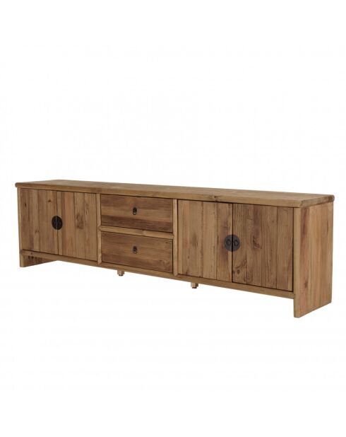 ANDRIAN - Meuble TV 2 tiroirs 4 portes, longueur 240cm bois pin recyclé