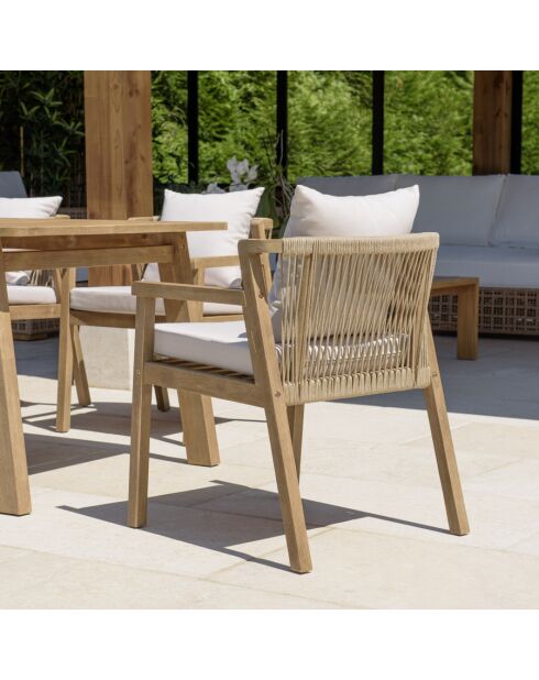 CELESTIN - Lot de 2 fauteuils acacia/cordage synth. beige