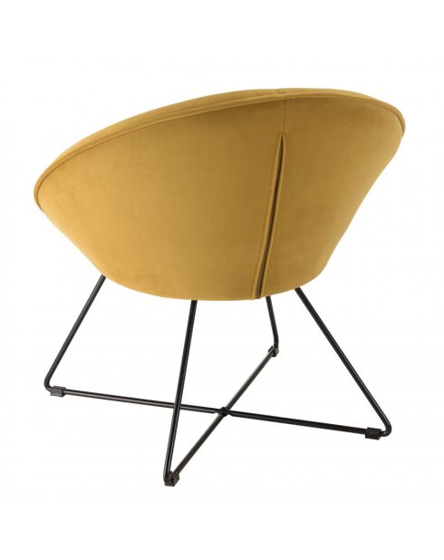 ALBANE - Fauteuil tissu velours jaune moutarde pieds croisés métal noir