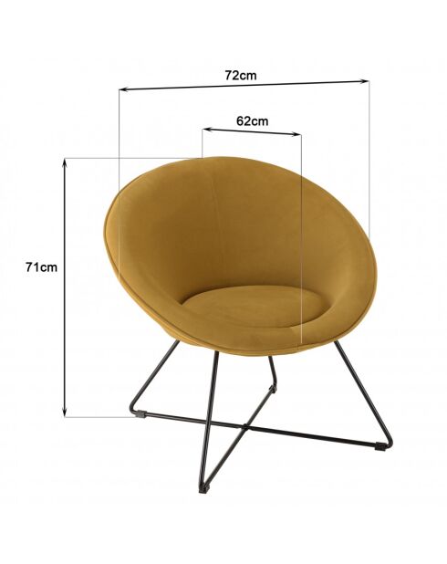 ALBANE - Fauteuil tissu velours jaune moutarde pieds croisés métal noir