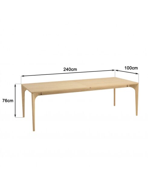 MADISON - Table à manger ext. 240/292cm naturelle pieds en chêne massif