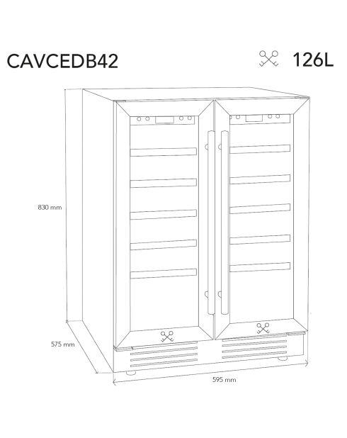 Cave à vin dual zone 42 bouteilles encastrable - 59.5x57.5x83 cm
