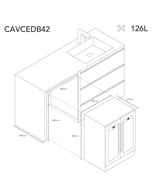 Cave à vin dual zone 42 bouteilles encastrable - 59.5x57.5x83 cm