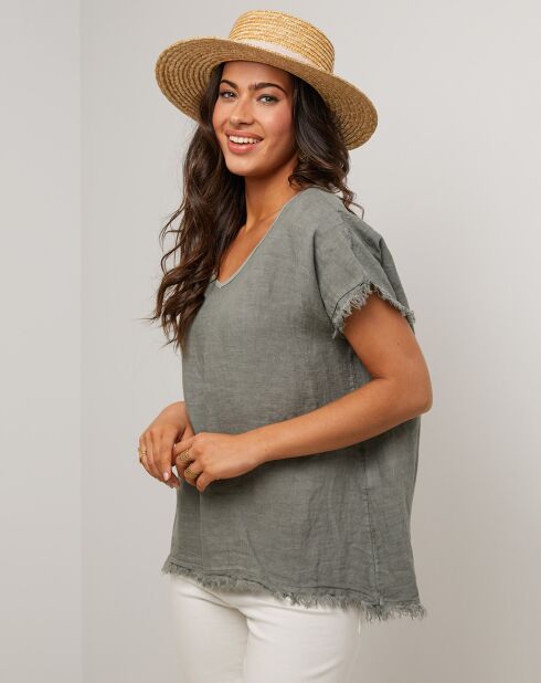 Axel kaki groene top van 100% linnen