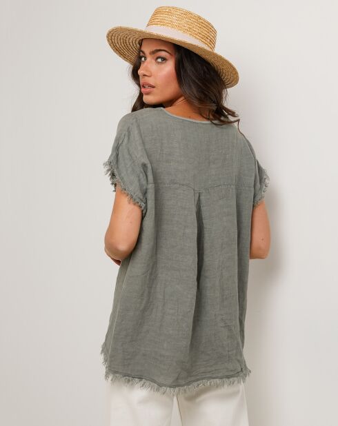 Axel kaki groene top van 100% linnen