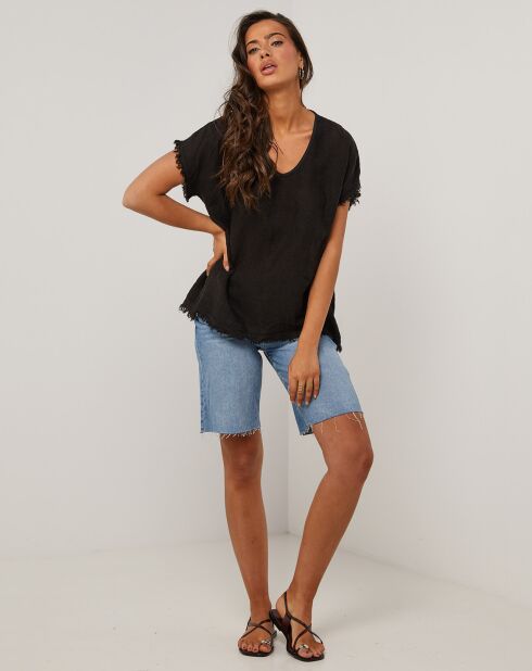 Axel zwarte top van 100% linnen