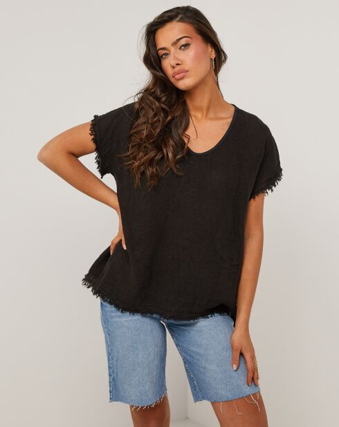 Axel zwarte top van 100% linnen