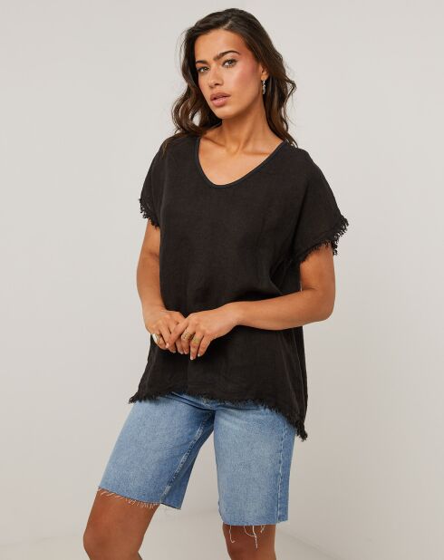 Axel zwarte top van 100% linnen