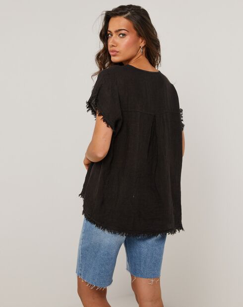 Axel zwarte top van 100% linnen