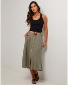 Jupe Longue 100% Lin Eva vert kaki