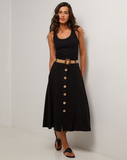 Schwarzer langer Eva Rock aus 100% Leinen