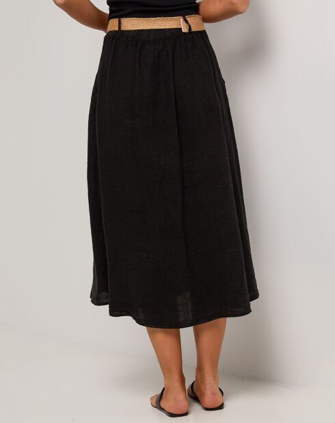 Schwarzer langer Eva Rock aus 100% Leinen