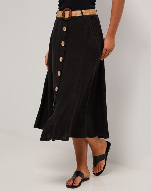 Schwarzer langer Eva Rock aus 100% Leinen